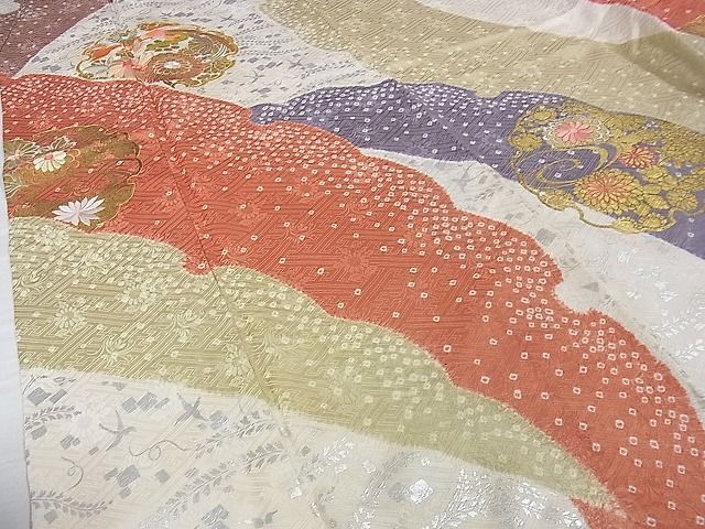 平和屋本店□極上 創業460年・千總 振袖 駒刺繍 絞り 雪輪鳳凰花文