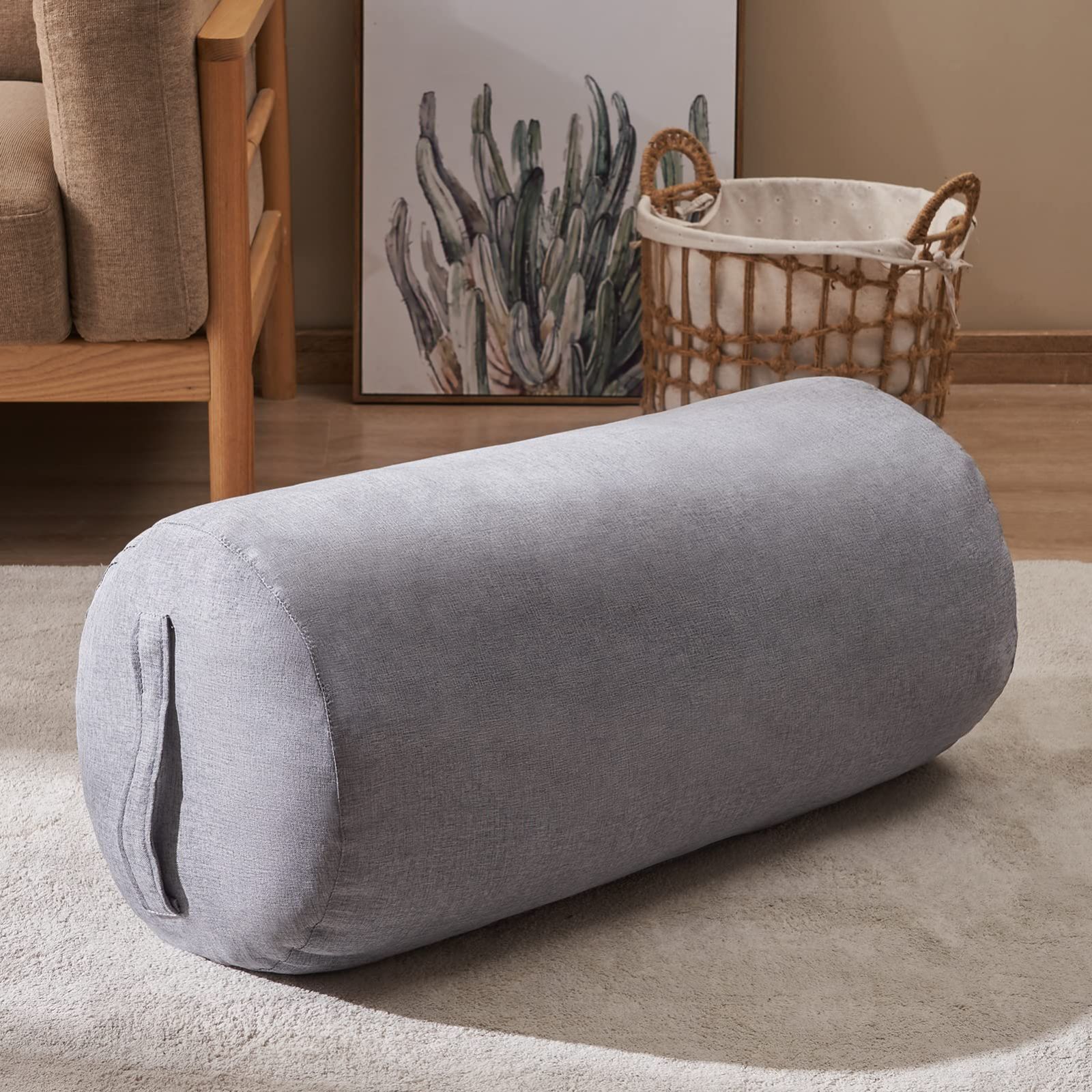 Topfinel 布団収納袋 クッションになる布団収納ケース ふとん収納 布団衣装ケース 羽毛ふとん収納 持ち手付き ふた付き 円形 ライトグレー(直径35×73cm)