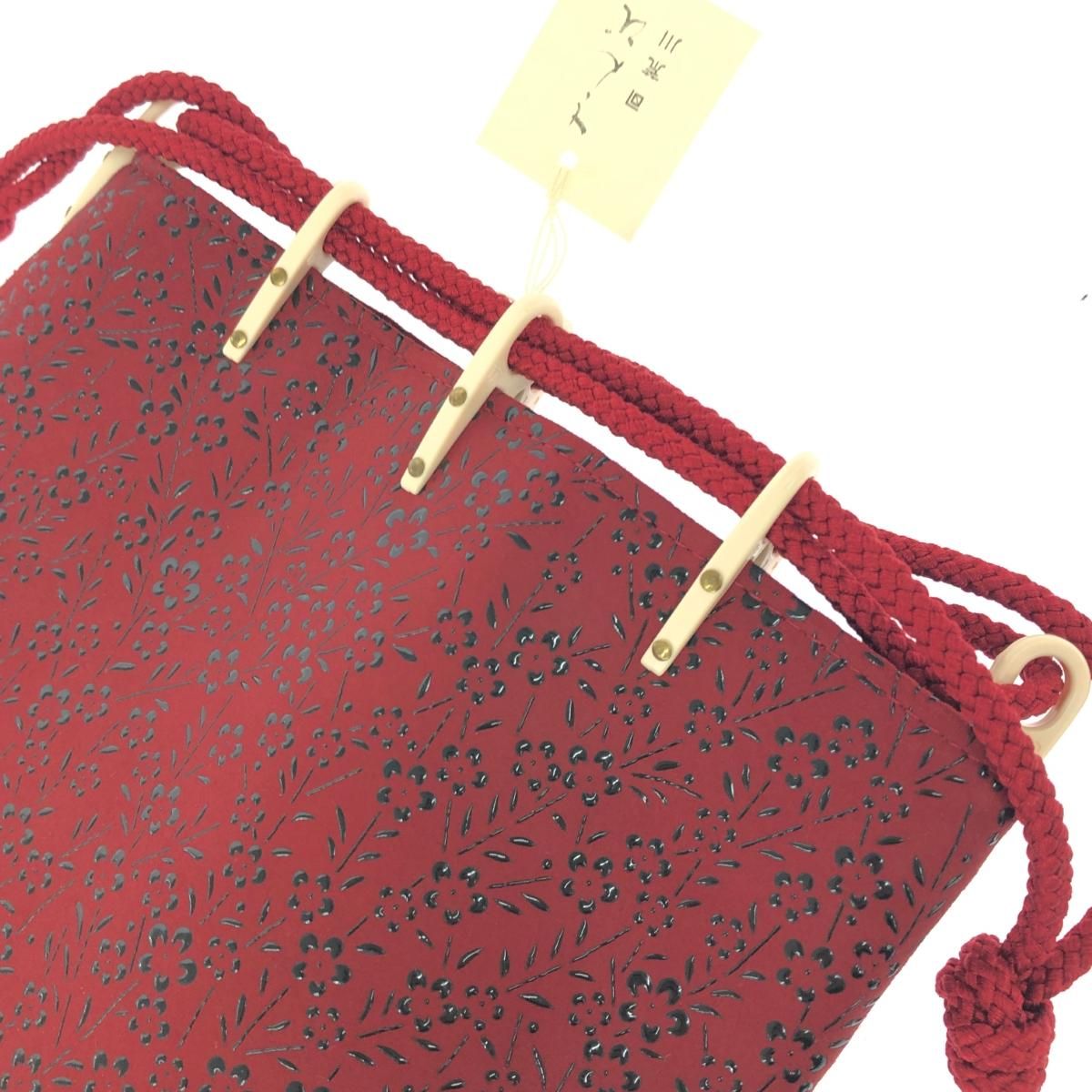 印傳屋 インデンヤ ハンドバッグ/合切袋 鹿革 ボルドー/レッド