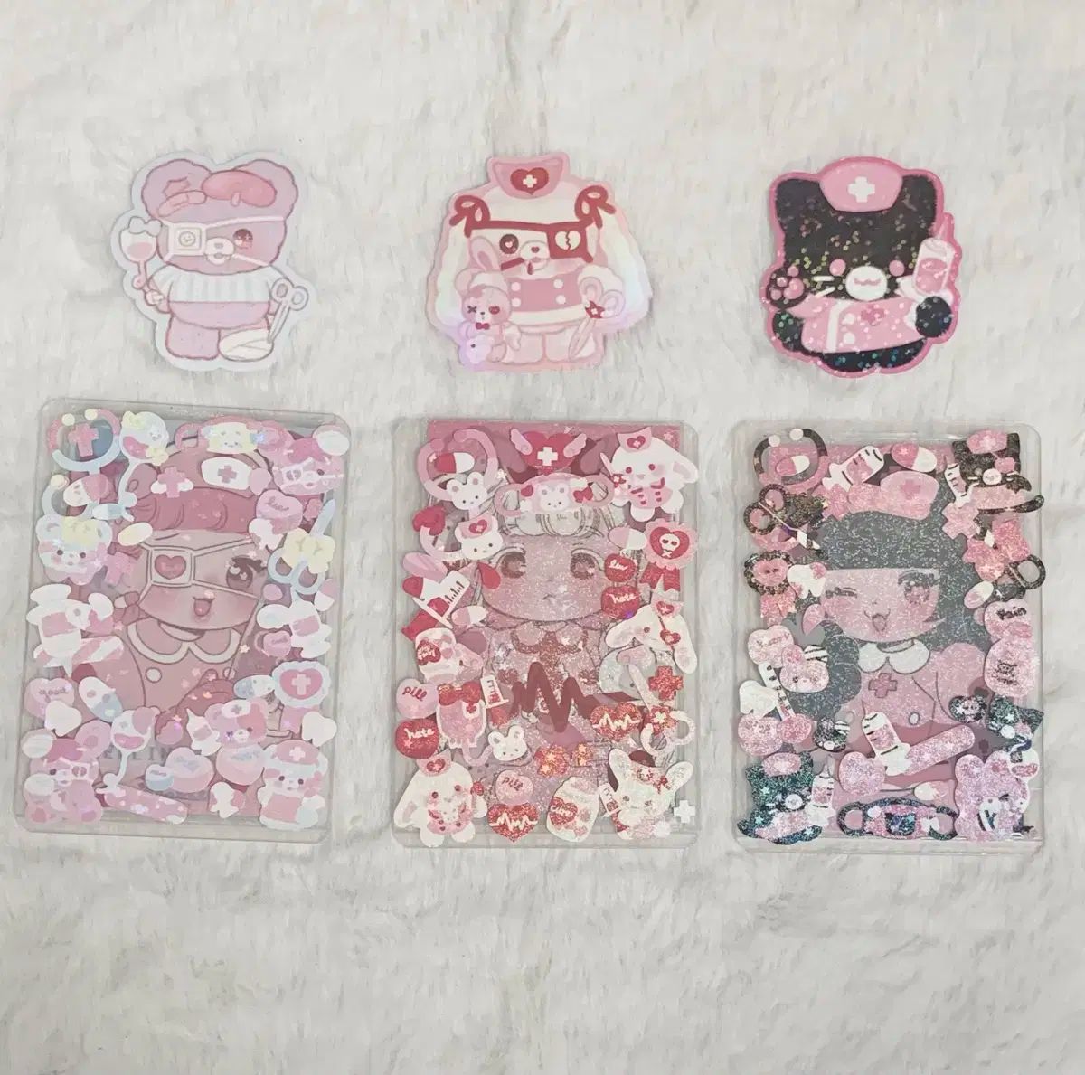 バッチ) 雪イラストレーターかわいい パステルバニー 猫病院シールステッカートップフォトカードフラグメントも無料