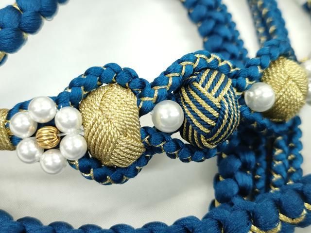 平和屋着物○和装小物 振袖用帯締め 飾り付き 小田巻き パール 花 紺色