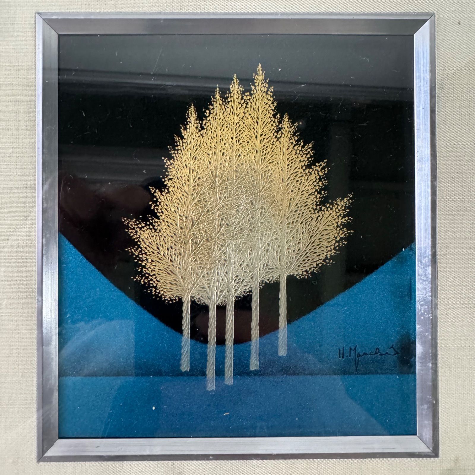 吠木正樹 輪島 漆芸額 立木 樹木 静樹 額装 漆パネル 漆器 日本