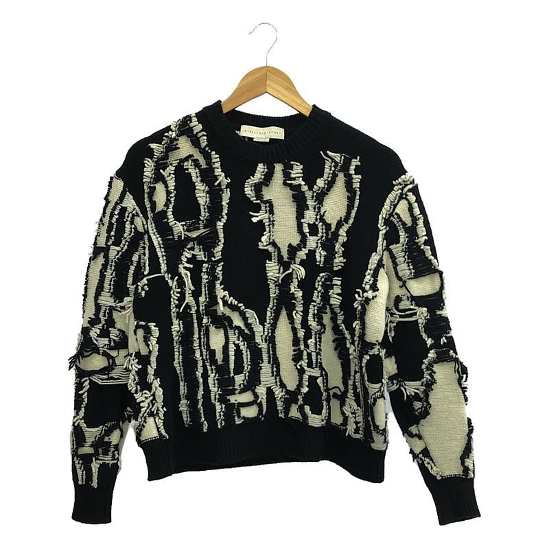 STELLA McCARTNEY / ステラマッカートニー | ウール ジャガード フリンジニット | 36 | ブラック/ホワイト | レディース STELLA McCARTNEY / ステラマッカートニー | ウール ジャガード
