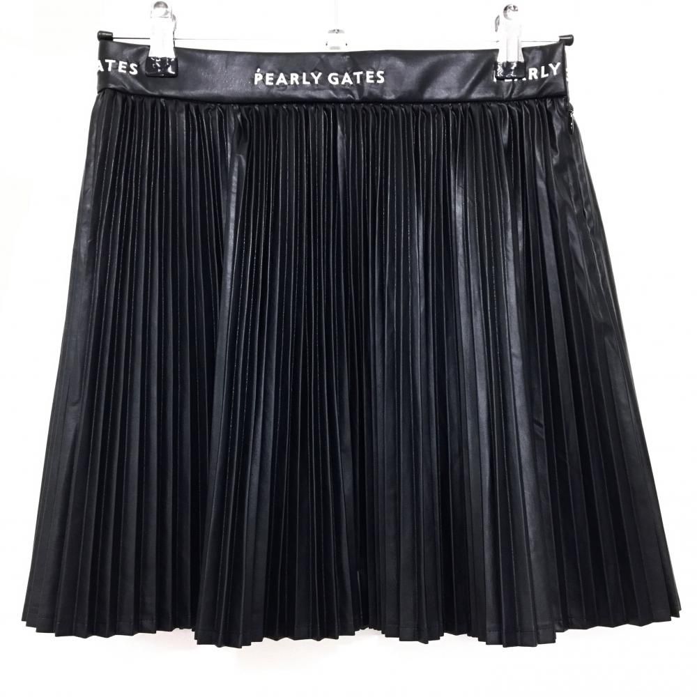 【新品】パーリーゲイツ プリーツスカート 黒×白 ウエストロゴ 光沢感 合皮 レディース 0 ゴルフウェア PEARLY GATES