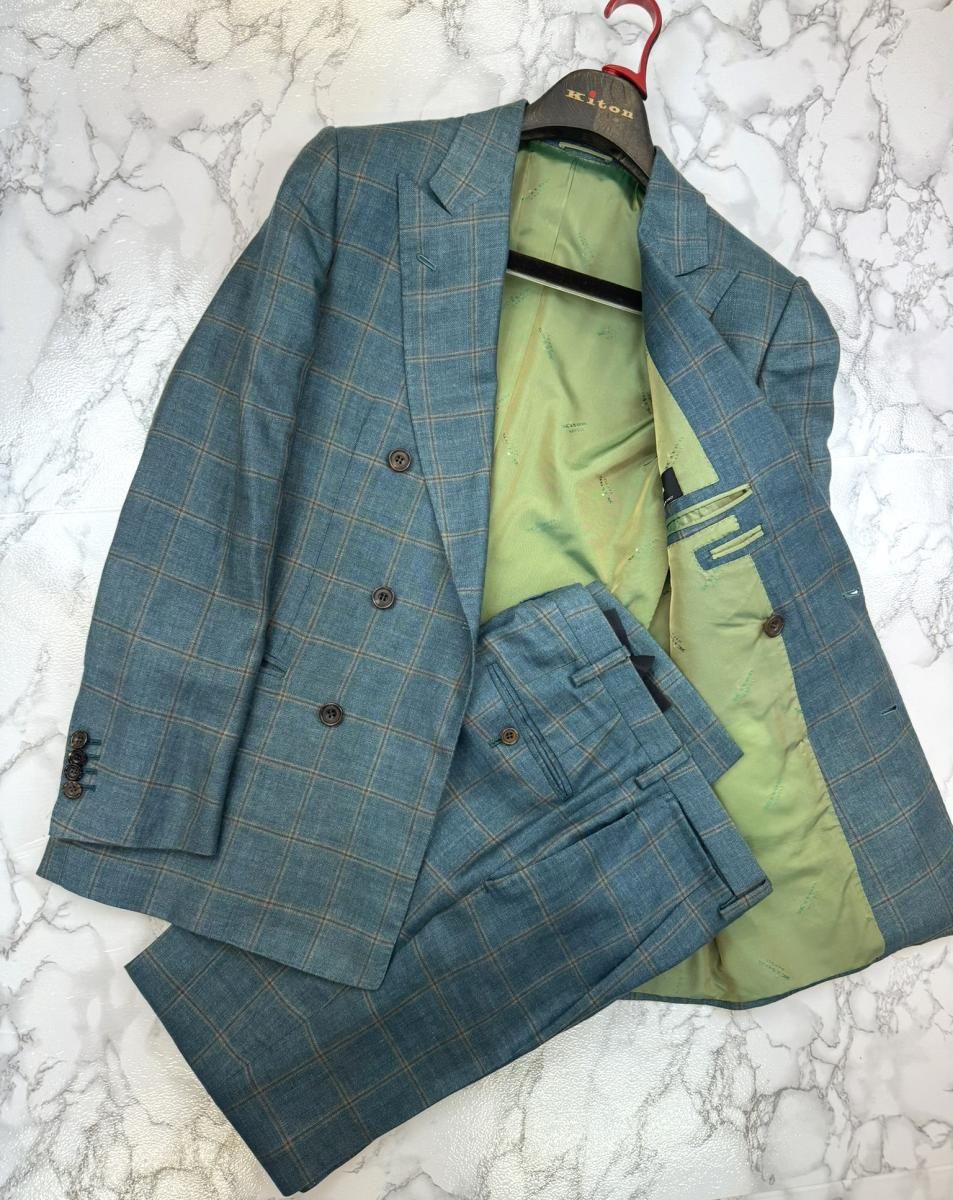 Kiton NAPOLI ｾｯﾄｱｯﾌﾟ ﾀﾞﾌﾞﾙｽｰﾂ メンズ衣類 スーツ ダブル チェック柄 キートン キトン Green