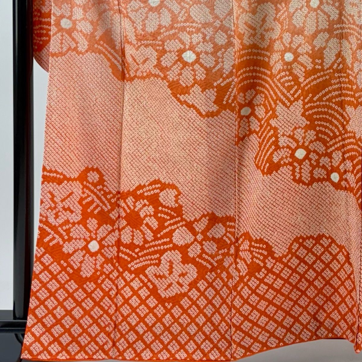 美品！総絞り＊アールデコ＊青紫＊高級＊振袖＊着用少ない状態＊１６２ｃｍ＊裄６６ 振袖 身丈162cm 裄丈66cm M 袷 草花 波 総絞り ぼかし オレンジ