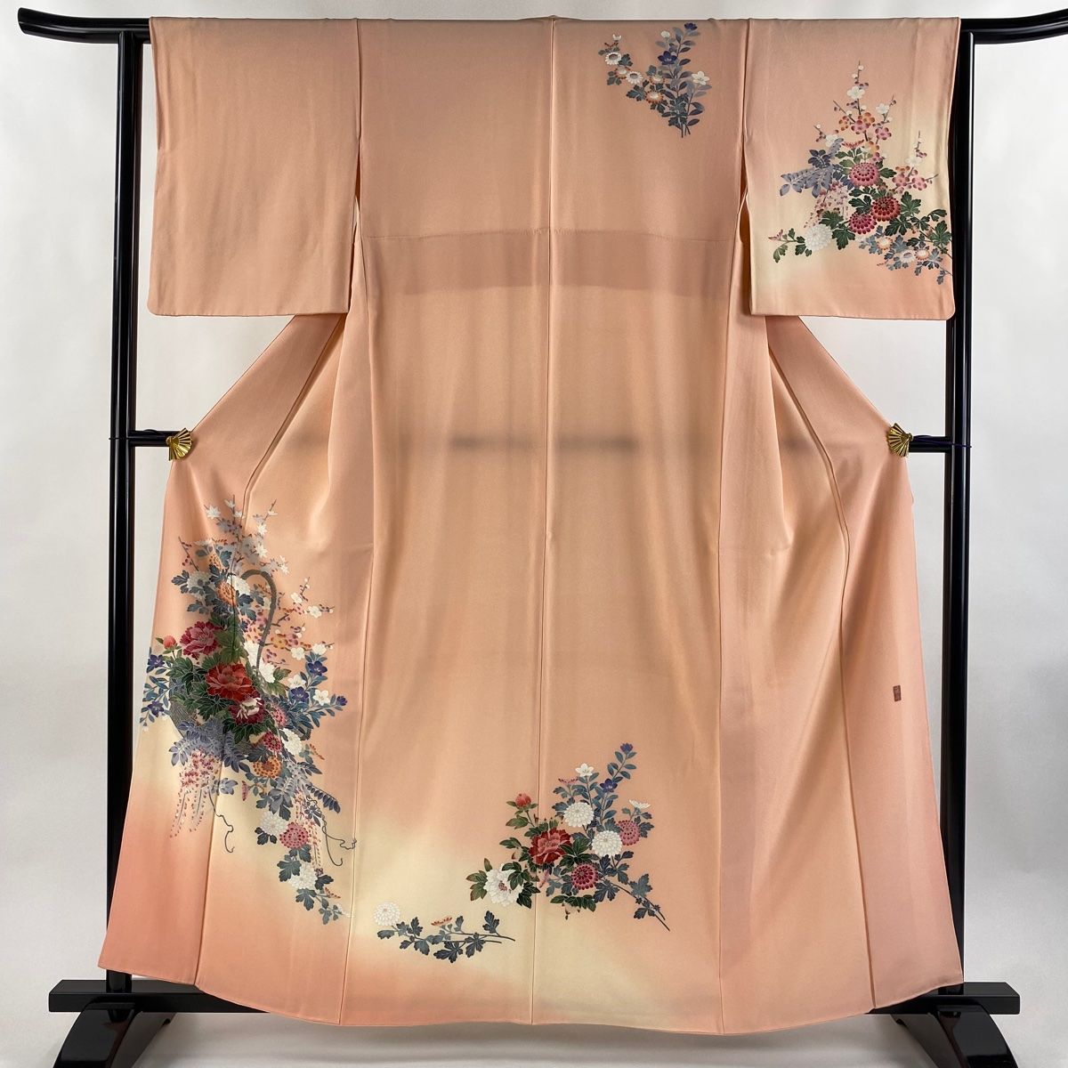 訪問着 身丈161.5cm 裄丈62cm S 袷 落款 花籠 草花 ぼかし 薄ピンク 正絹 名品