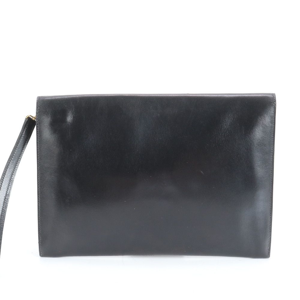 エルメス 〇L 刻印 ボックスカーフ レザー ドリー クラッチ バッグ セカンド ポーチ 黒 ゴールド 金具 レディース RRE CU7-6