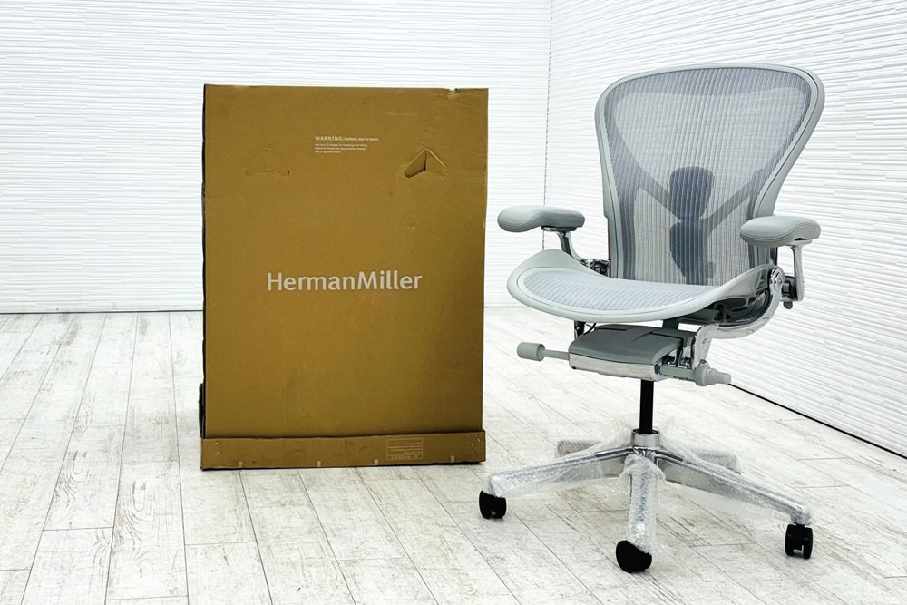 未開封♥品 ハーマンミラー アーロンチェア リマスタード Bサイズ フル装備 Herman Miller オフィス家具 ポリッシュドアルミニウムベース ミネラル レザーアーム A000003226