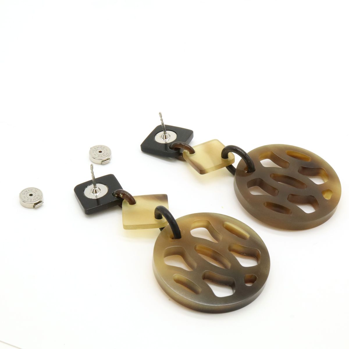 HERMES エルメス アヴァ ピアス バッファローホーン ブラウン系マルチ  