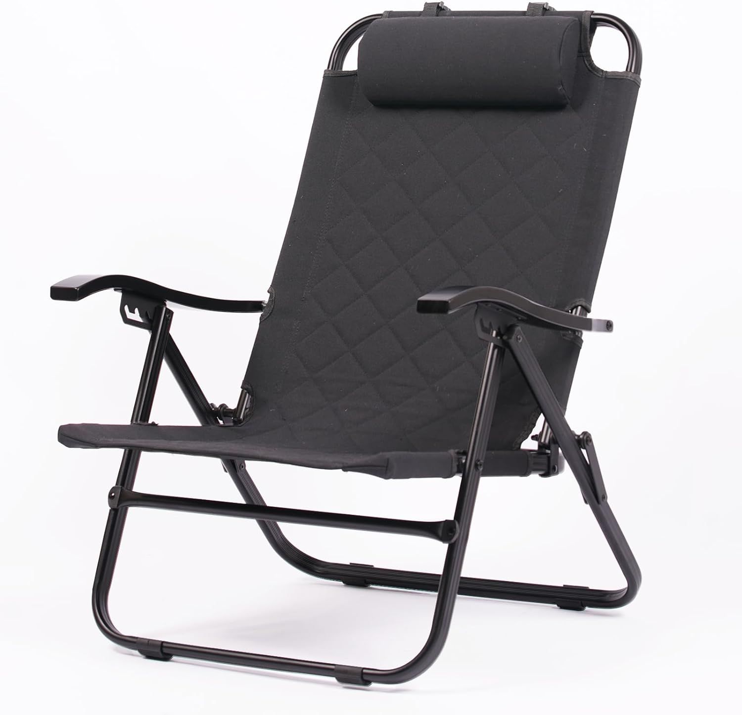 RcrCamp リクライニングローチェア 収納袋付き ブラック Reclining Low Chair 4段階 キルト 難燃 アルミ リクライニングチェア リラックスチェア ハイバックチェア ローチェア キャンプチェア アウ