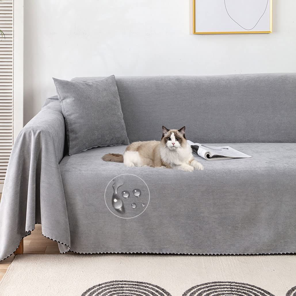 Color:グレー_Size:180*230cm/2~3人掛け ソファーカバー 撥水加工 犬猫対策 マルチカバー 防水 長方形 大判 ソファーシーツ 2人掛け 3人掛け 北欧風 おしゃれ 犬猫用 傷防止 爪とぎ防止 ブランケット