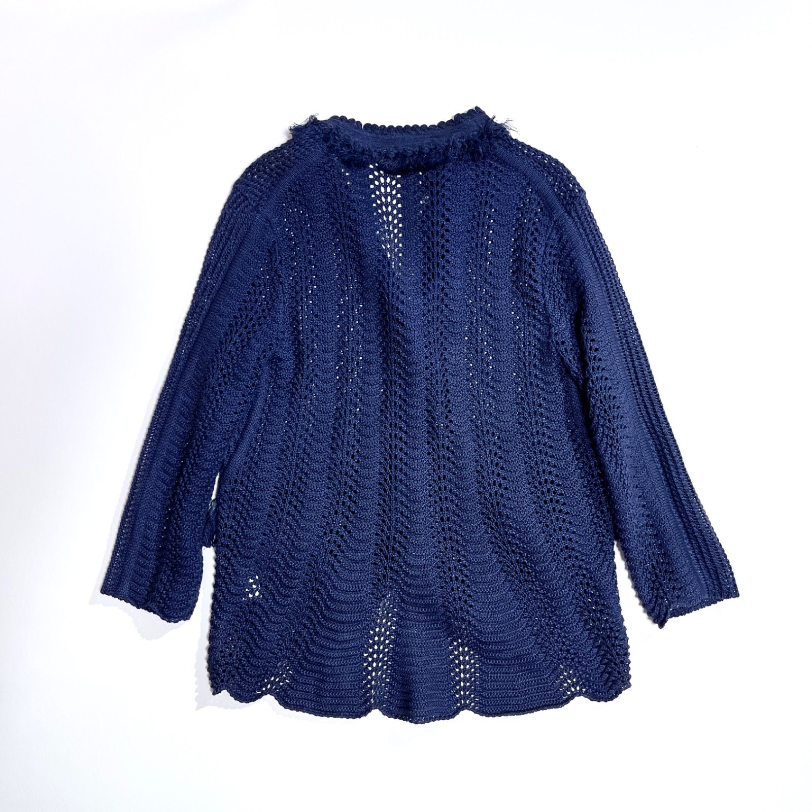 cj64 ERMANNO SCERVINO デザイン 透かし編みフリンジ ジャケット カーディガン　デザインジャケット　フリンジ　装飾　エルマンノシェルヴィーノ cj64 ERMANNO SCERVINO デザイン 透かし編みフリンジ ジャケット