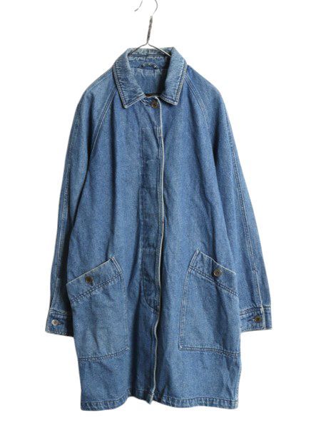 なクーポン配布中! 90s エディ―バウアー デニム ステン コート レディース L 旧タグ 黒タグ ハーフ ジャケット アウトドア シンプル ゆったり