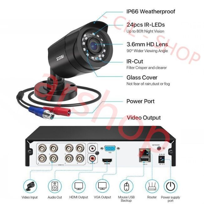 新品ZOSI 防犯カメラセット4台カメラ HD 1080p H.265+ DVR防犯
