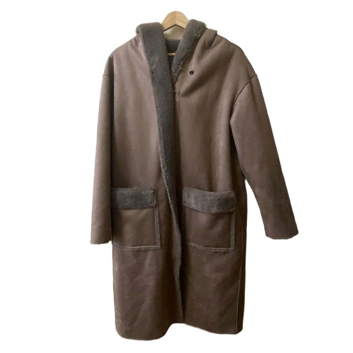 INGEBORG インゲボルグ コート サイズ3 L レディース - ライトブラウン×グレーベージュ 長袖 フェイクムートン リバーシブル 冬