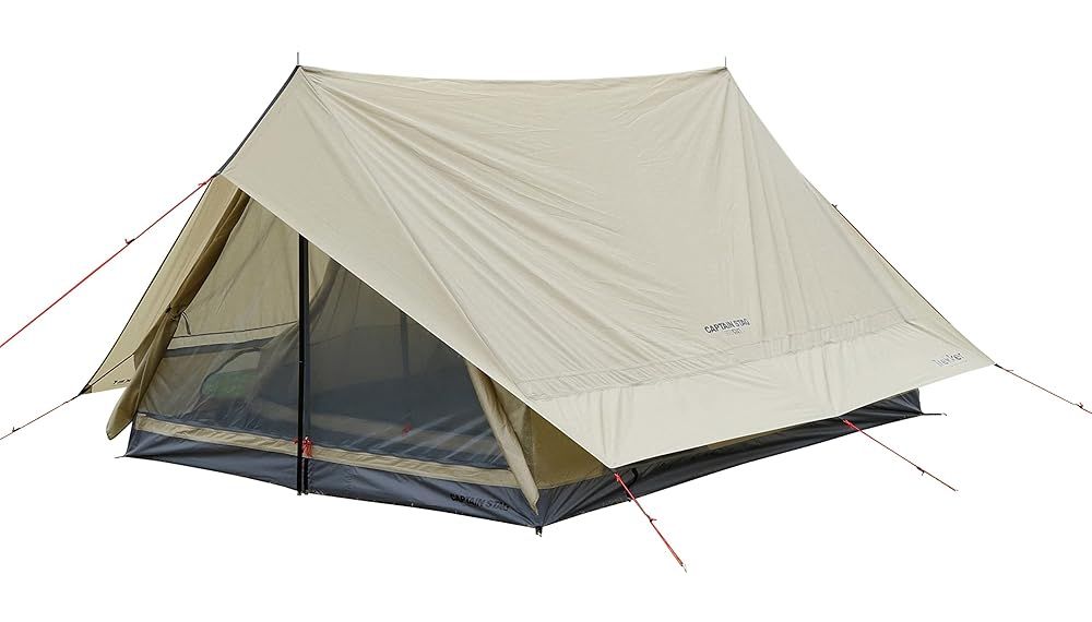 キャプテンスタッグ テント ツーポールロッジ 3~4人用 UVカットメッシュ窓 カーキ UA-67 北海道沖縄