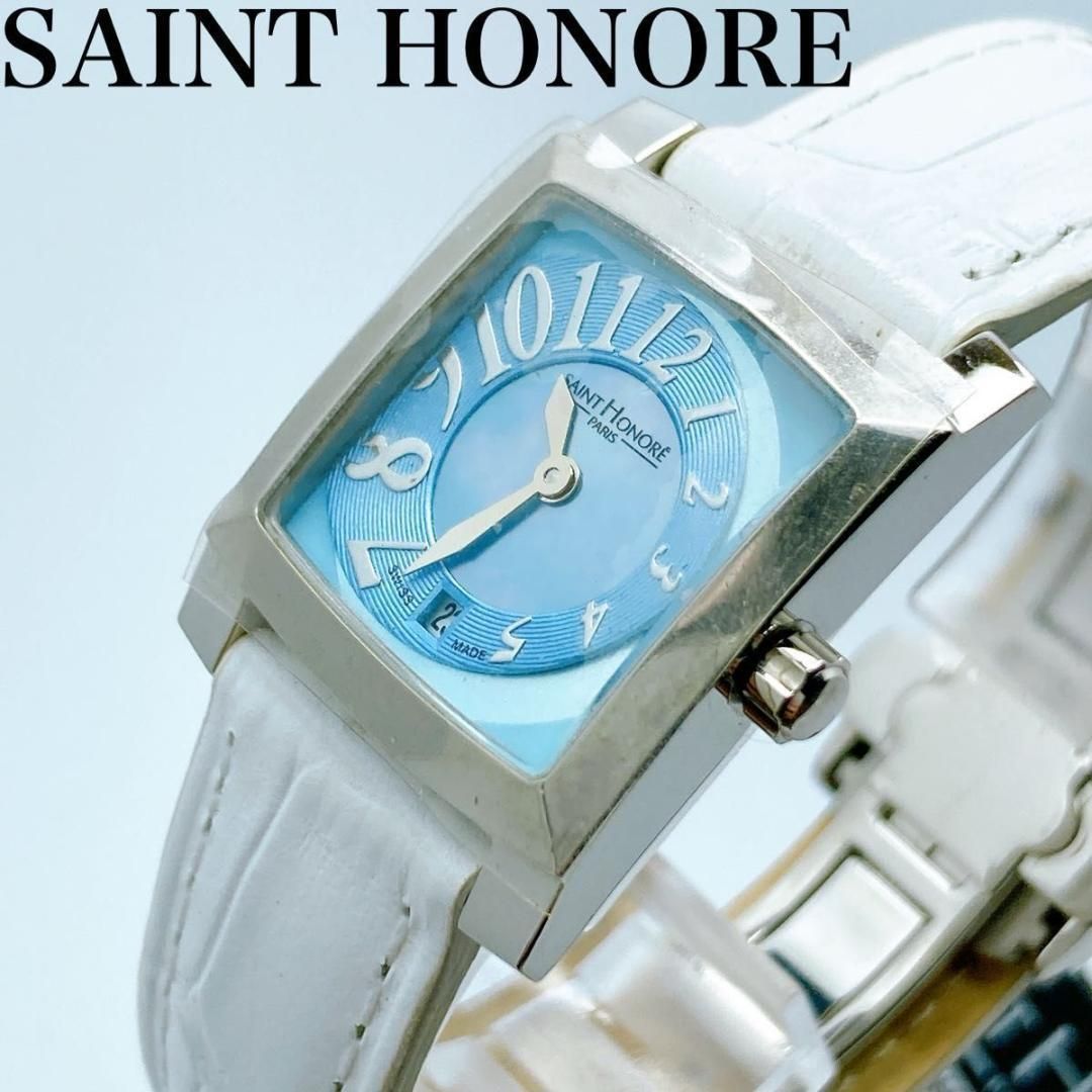 美品】サントノーレ ブルーシェル スクエア クォーツ レディース