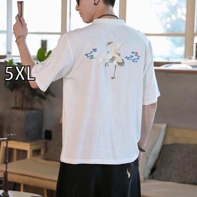 [5XL] メンズ ファッション 服 男性用 オシャレ シンプル 大人 かっこいい 大きいサイズ ストリート 紳士服 リネン 半袖 T シャツ 夏 ゆったり プリント 五分袖 ラウンドネック