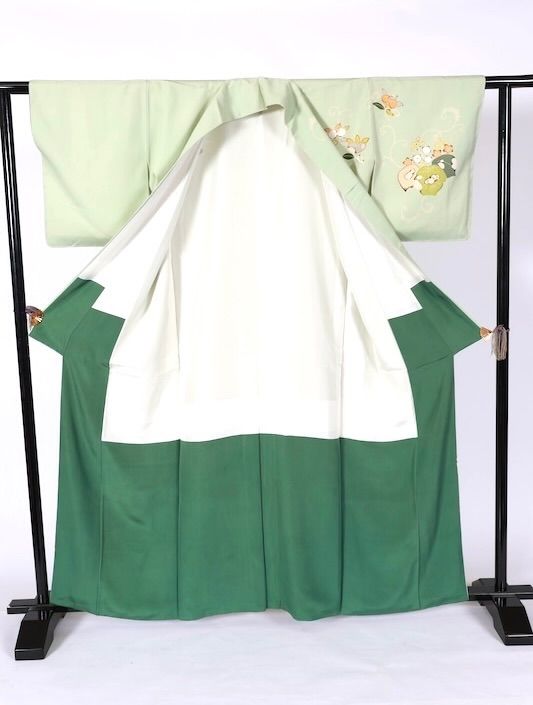 訪問着　ペパーミント　紫　ベージュ　緑　グレー　珊瑚朱　白　墨　辻が花　T535 訪問着 ペパーミント 紫 ベージュ 緑 グレー 珊瑚朱 白 墨 辻が花 T535