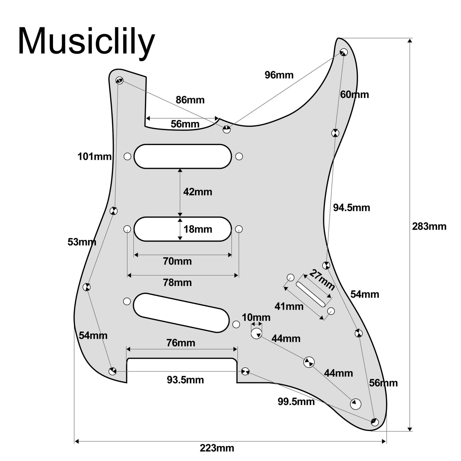 Musiclily Ultra 11穴 SSSストラトキャスターピックガード アノダイズドアルミニウム製 Fender American/Mexico  Stratストラトエレキギター用、ブラック - メルカリ