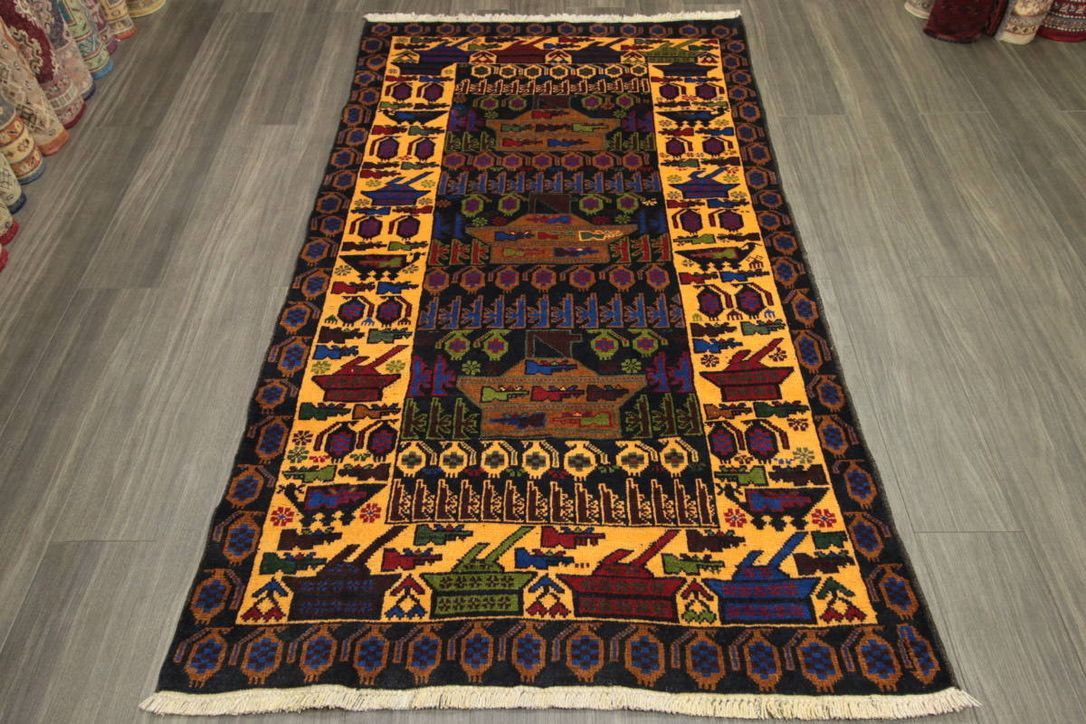War Rug アフガニスタン手織り絨毯 size:98cm x 66cm ラグ 安売り