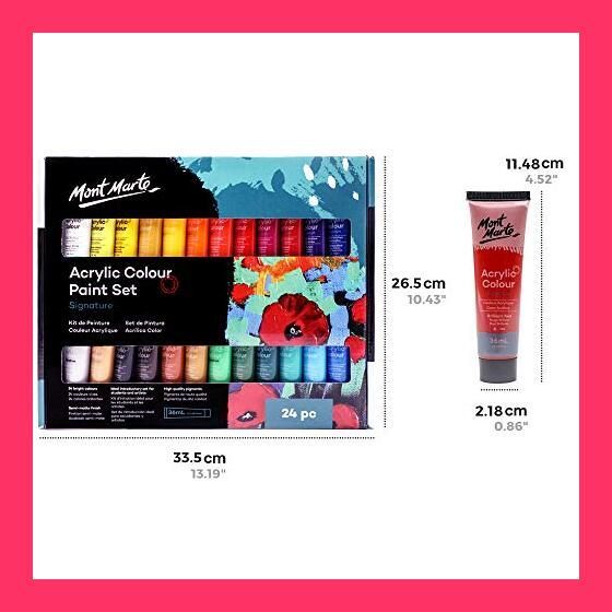 (未使用･未開封品)　Mont Marte アクリル ペイントセット 24色36ml 完璧なセット ファブリック、キャンバス、木製品、レザー、ダンボール、セラミック、紙、MDF、Cra 6k88evb Amazon | Mont Marte アクリル ペイントセット 24色36ml