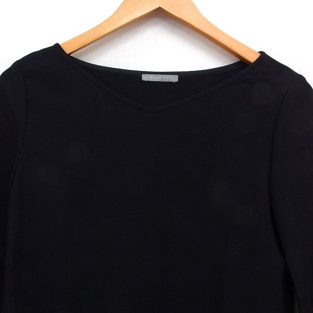 美品　セオリーリュクス　ブラック　黒　カットソー　トップス　シンプル　38号 セオリーリュクス theory luxe Vネック カットソー 7分袖 無地