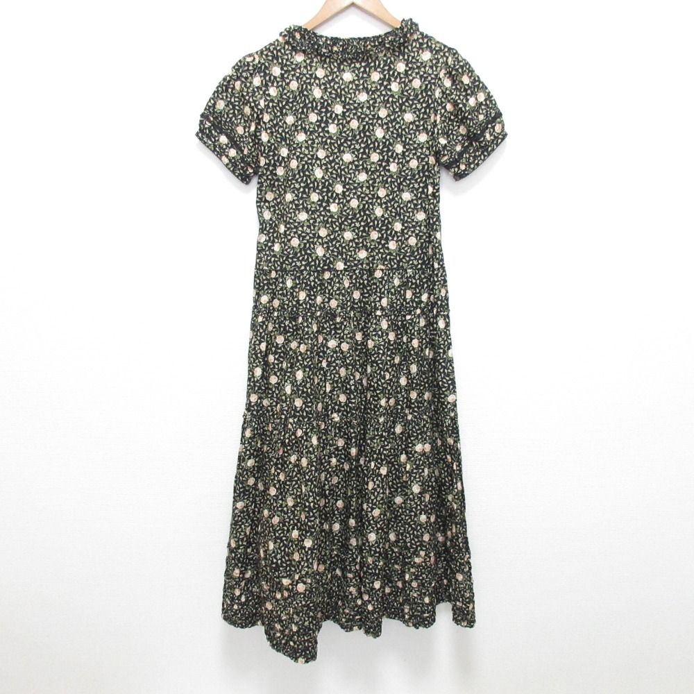 PINK HOUSE ピンクハウス ローズ柄 レース 半袖 ロングワンピース ブラック レディース 古着