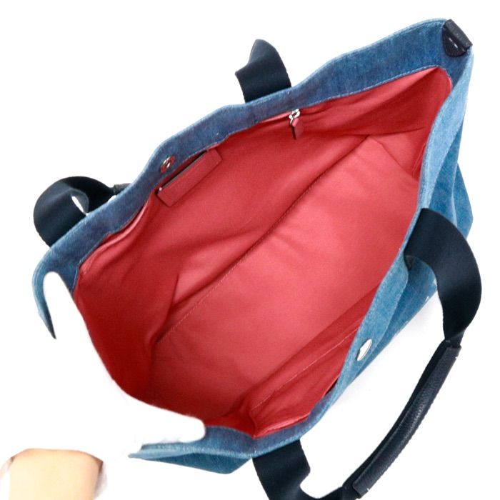 コーチ COACH ロゴ デニム トート デニム (キャンバス) / レザー 91131 トートバッグ 肩掛け ハンドバッグ バイカラー レディース メンズ ネイビー / ブルー 中古 mbc22012 コーチ COACH ロゴ デニム トート デニム (キャンバス) / レザー 91131