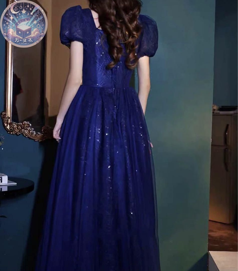 小花柄の様な可愛いデザインのパフスリーブ イブニングドレス 新品未使用 小花柄の様な可愛いデザインのパフスリーブ