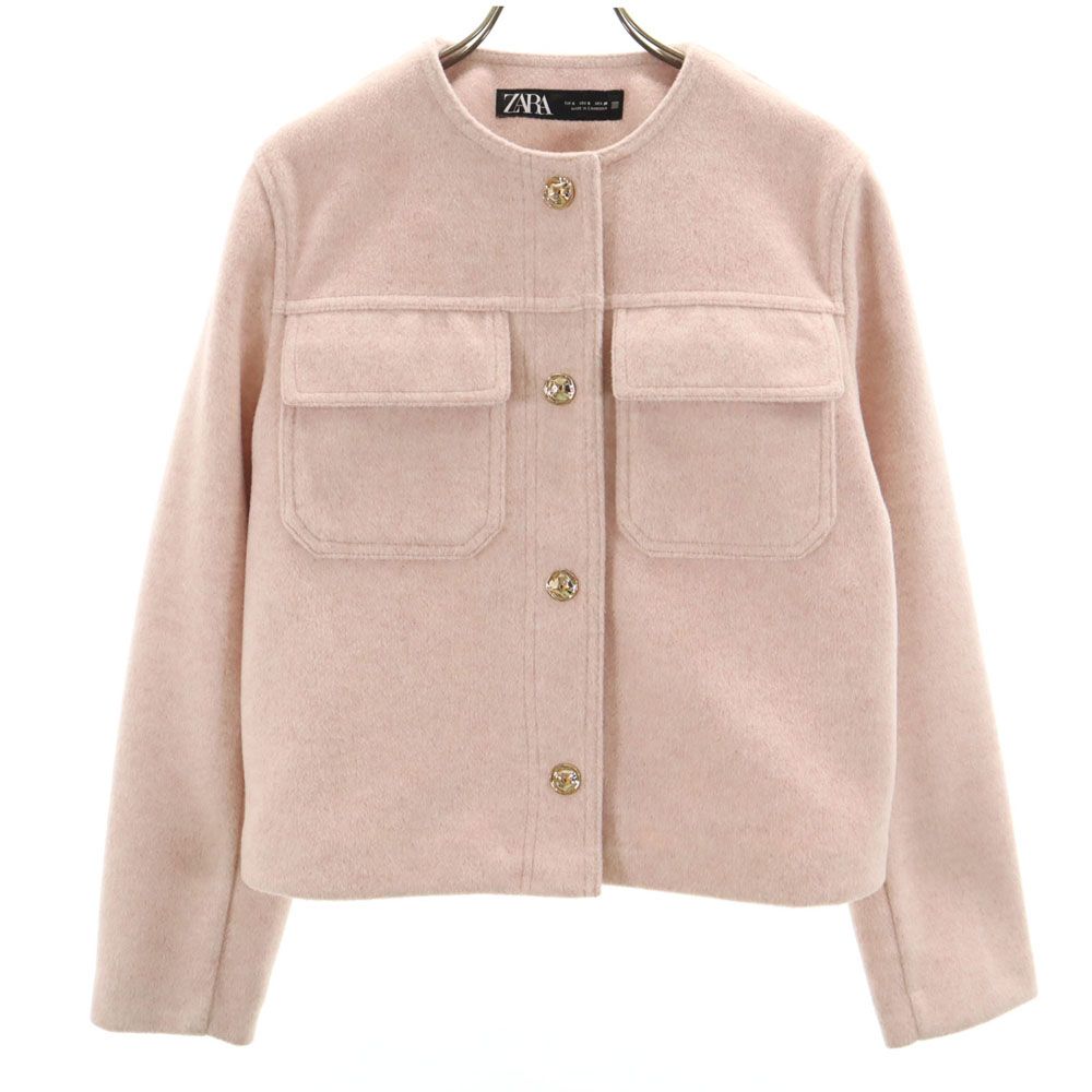 ZARA ジャケットノーカラーピンク S ビジュービーズザラ