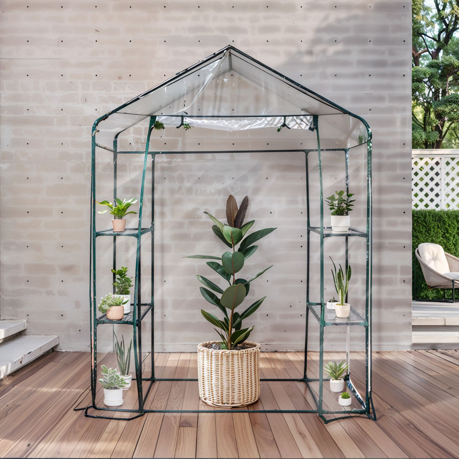 家庭用ビニール｜左右 2 段構造｜144×75×193CM サイズ｜2 枚カバー付属｜ベランダ用組立式｜家庭菜園 グリーンハウス向け｜N508P225358A