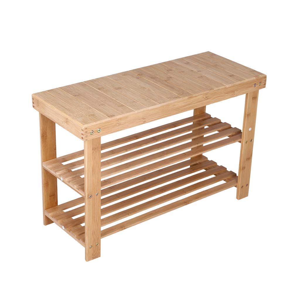 【新着商品】靴棚 ２段 エントランスベンチ 玄関小物 玄関ベンチ 靴収納 椅子 木製シューズラック フットスツール ナチュラル KKTONER (自然色)