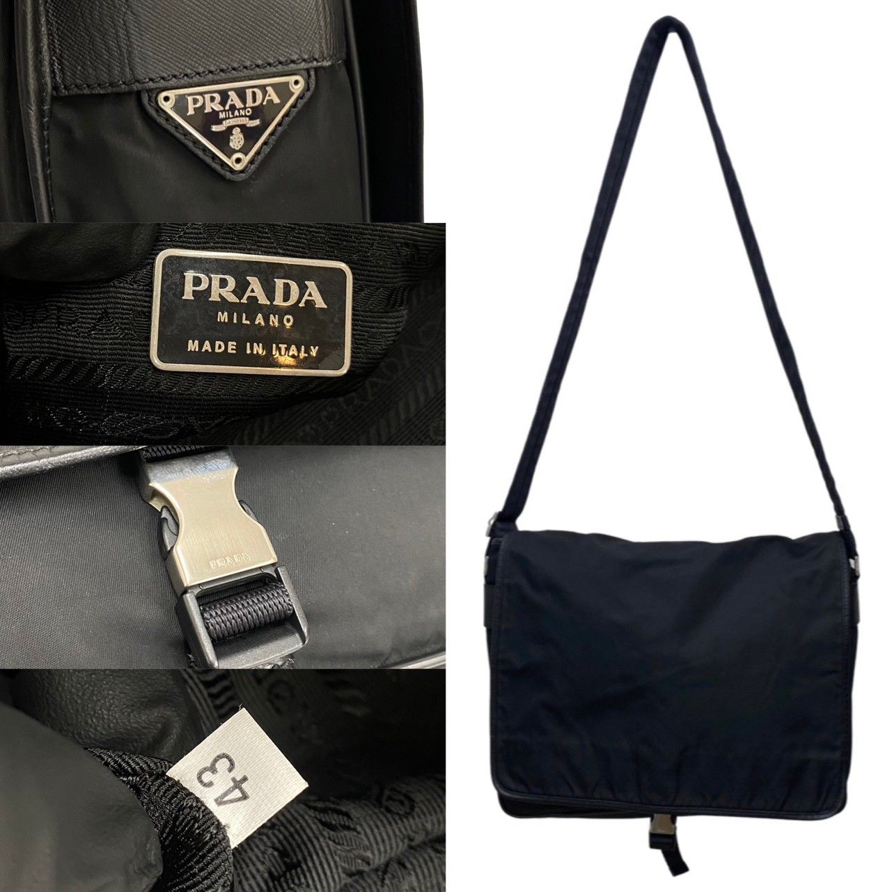 極 美品 PRADA プラダ 三角ロゴ 金具 ナイロン サフィアーノレザー 本