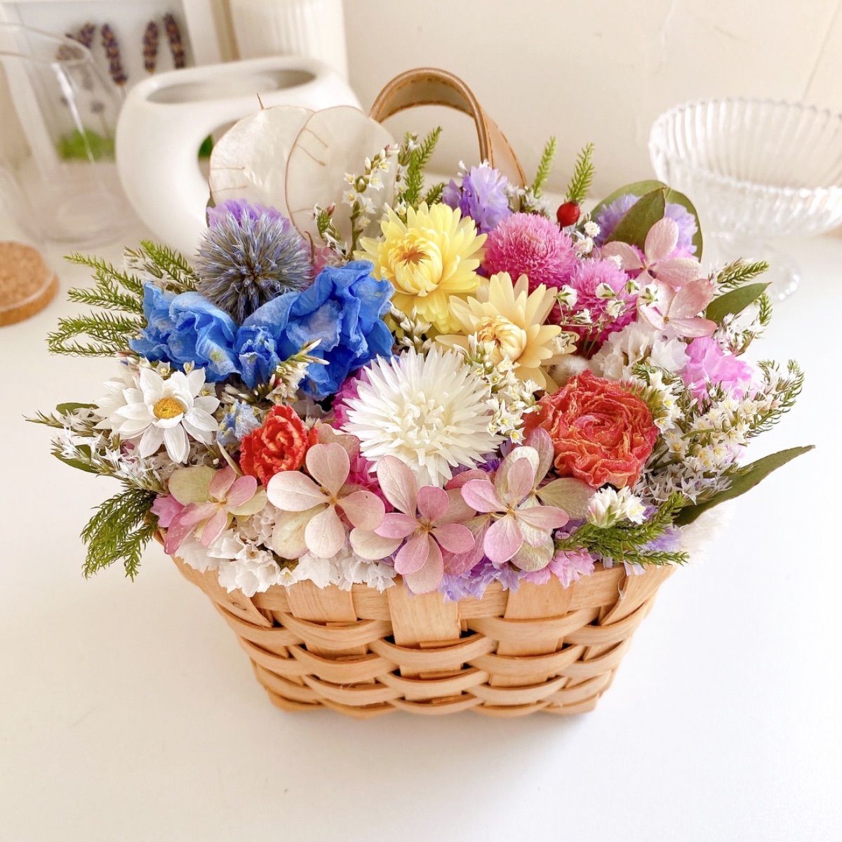 ドライフラワー フラワーバスケット 花籠 springcolor 母の日 - メルカリ 