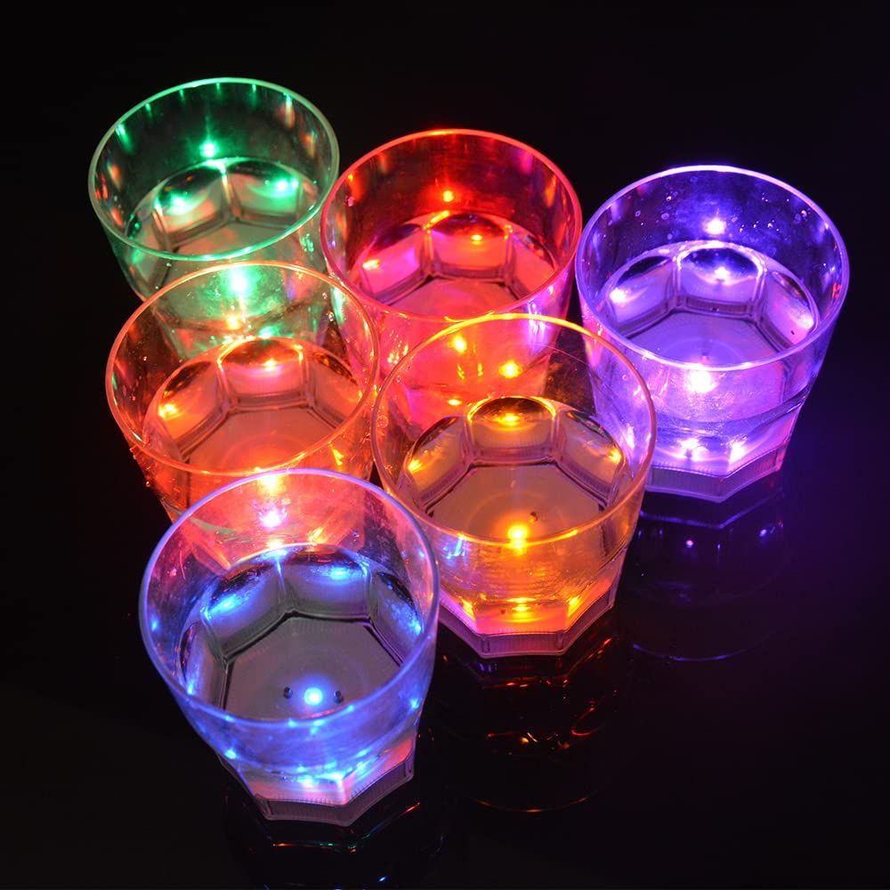 光る LED グラス ロックグラス コップ 6個セット HOMEYA ワイン ゴブレット プラスチック 液体感知 250ml センサーネオン パーティー bar ホームパーティ 誕生日 クリスマス バーナイトクラブ イベ