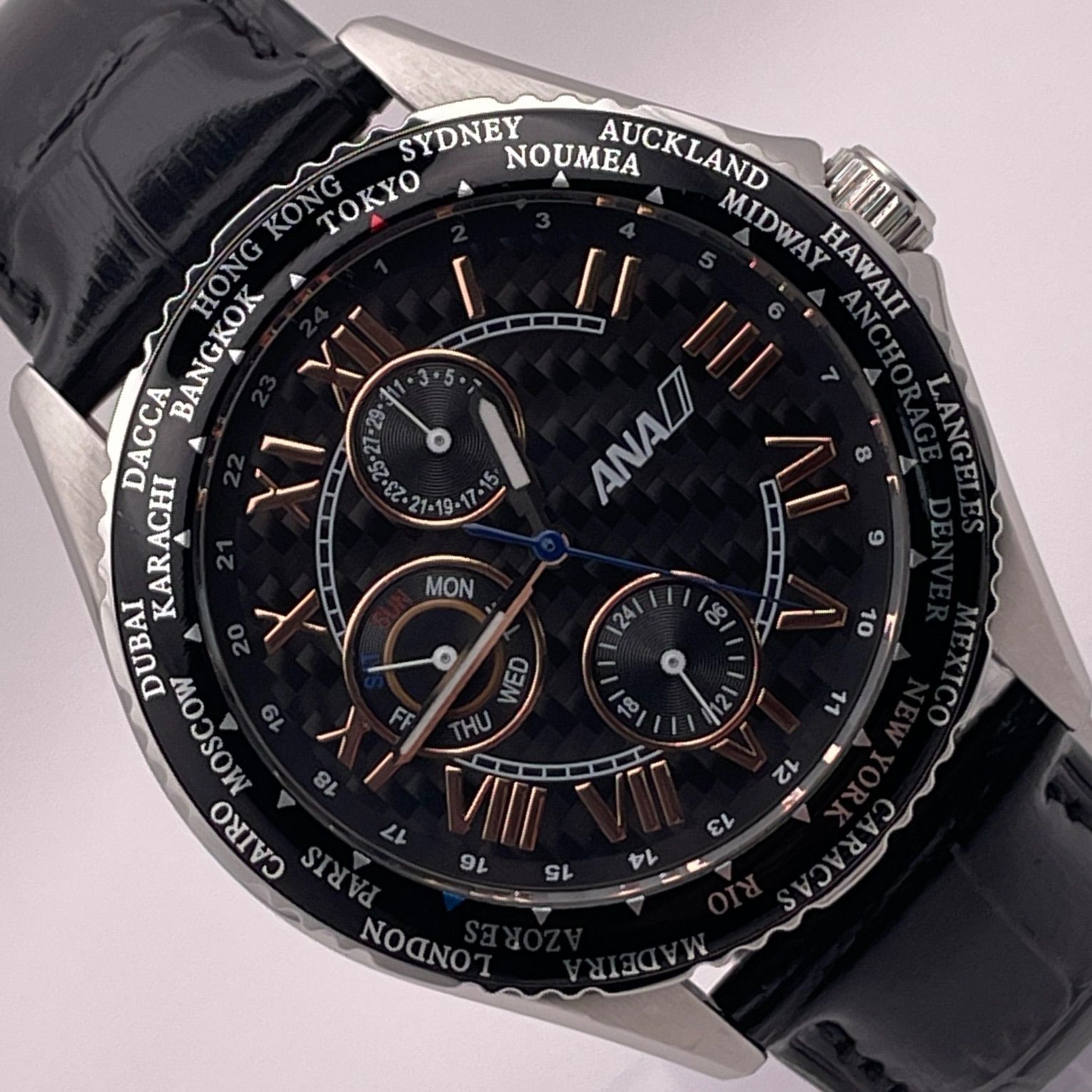 稼働品☆　ANA　ワールドタイム　トリプルカレンダー　クォーツ　メンズ腕時計 T514）希少！ 美品 正常稼働 CITIZEN シチズン ワールドタイム