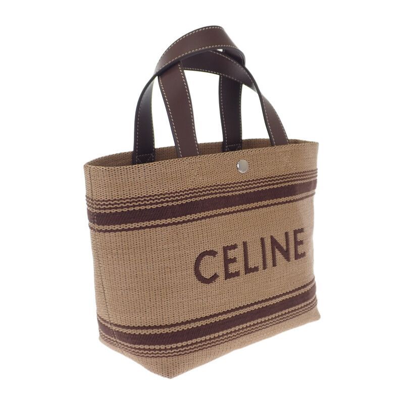 CELINE　ミニカバトート 2WAYバッグ レザー ラフィア ブラウン CELINE】ミニカバトート 2WAYバッグ レザー ラフィア ブラウン