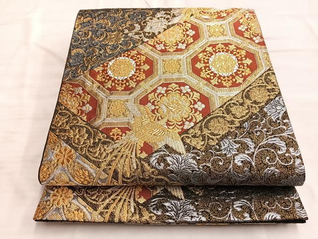 平和屋着物◎六通柄袋帯 地紙草花文 金糸 正絹 逸品 CAAL2550ua