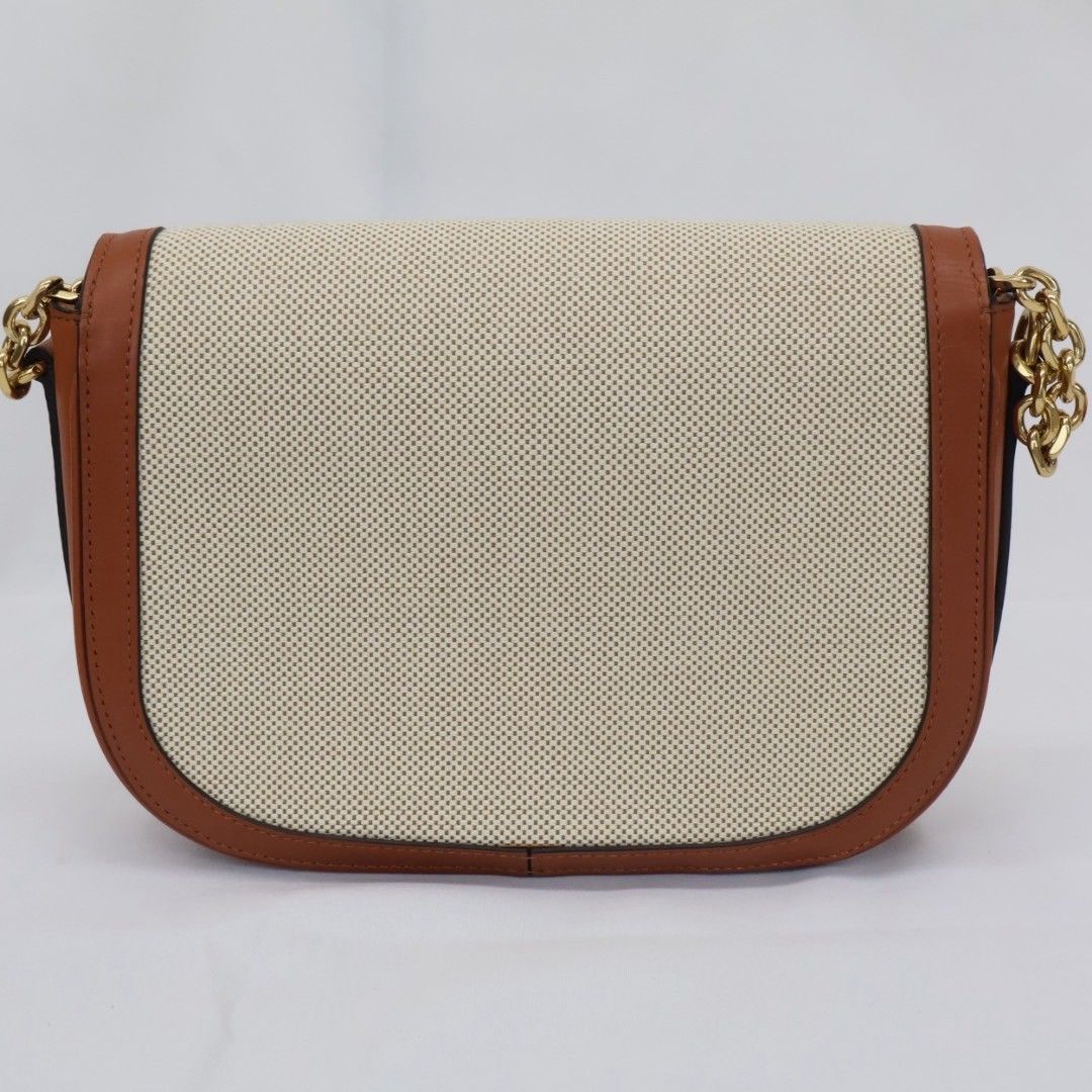 CELINE マイヨン トリオンフ チェーンショルダーバッグ ベージュ ブラウン ゴールド金具 キャンバス カーフスキン S-MP-4029