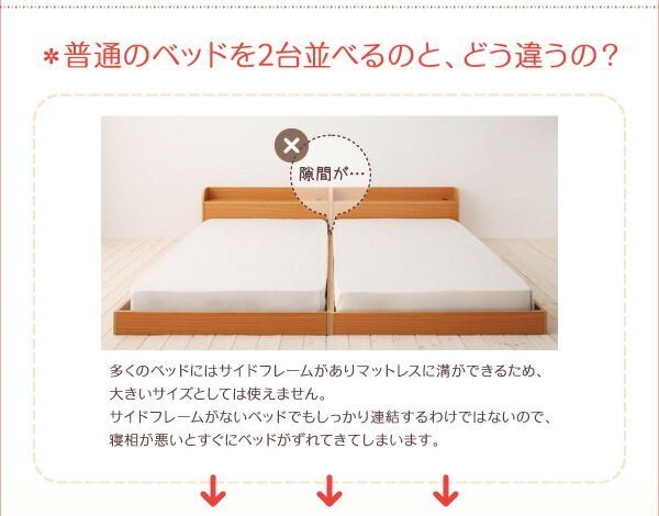 親子で寝られる棚 照明付き連結ベッド