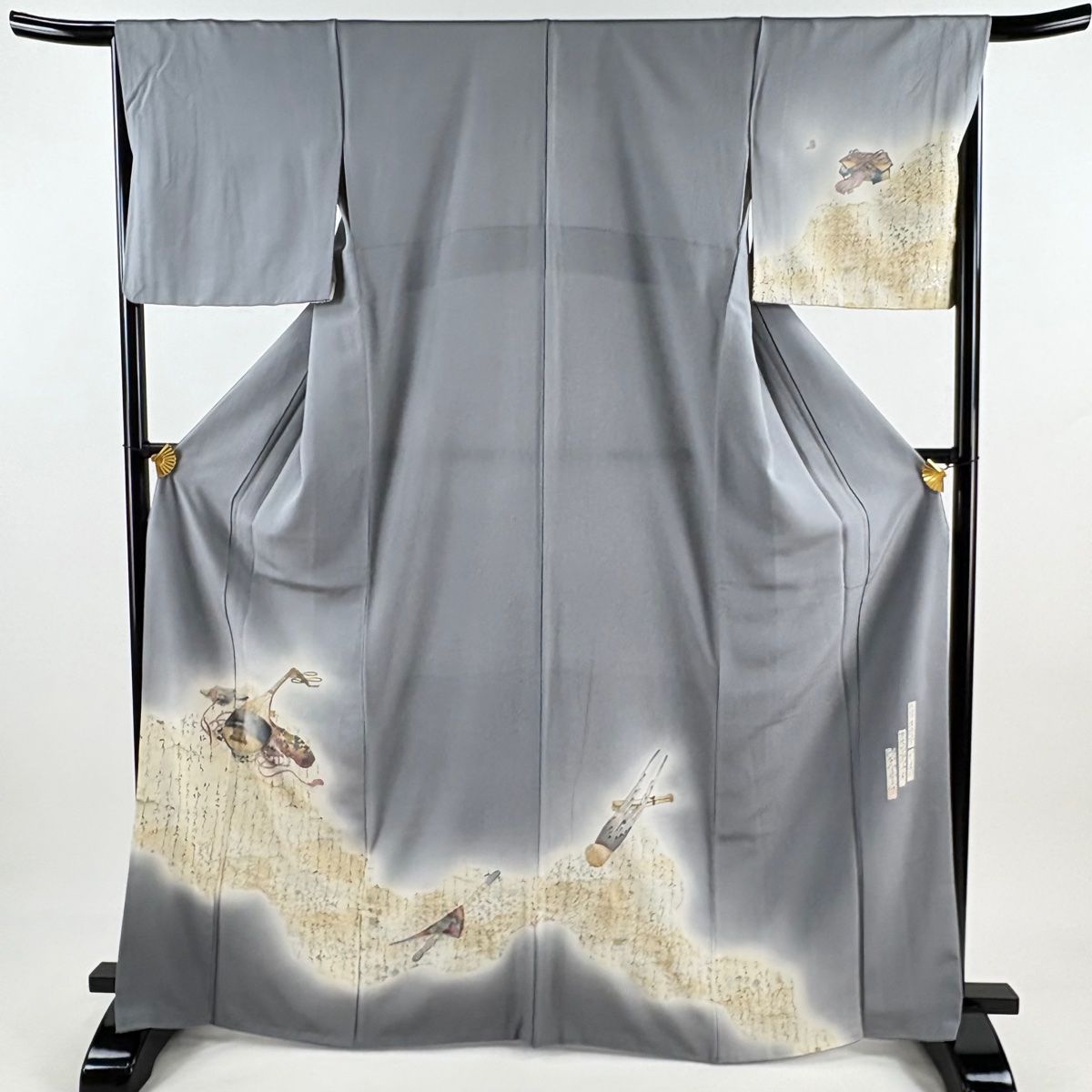 付下げ 身丈164.5cm 裄丈62.5cm S 袷 牛首紬地 落款 霞 ぼかし 青緑