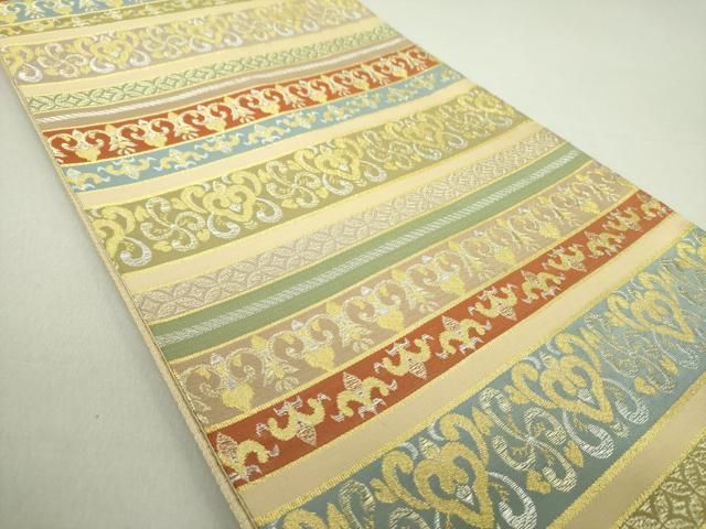 平和屋着物○六通柄袋帯 手織 横段更紗 金銀糸 正絹 逸品 DAAU5409ps