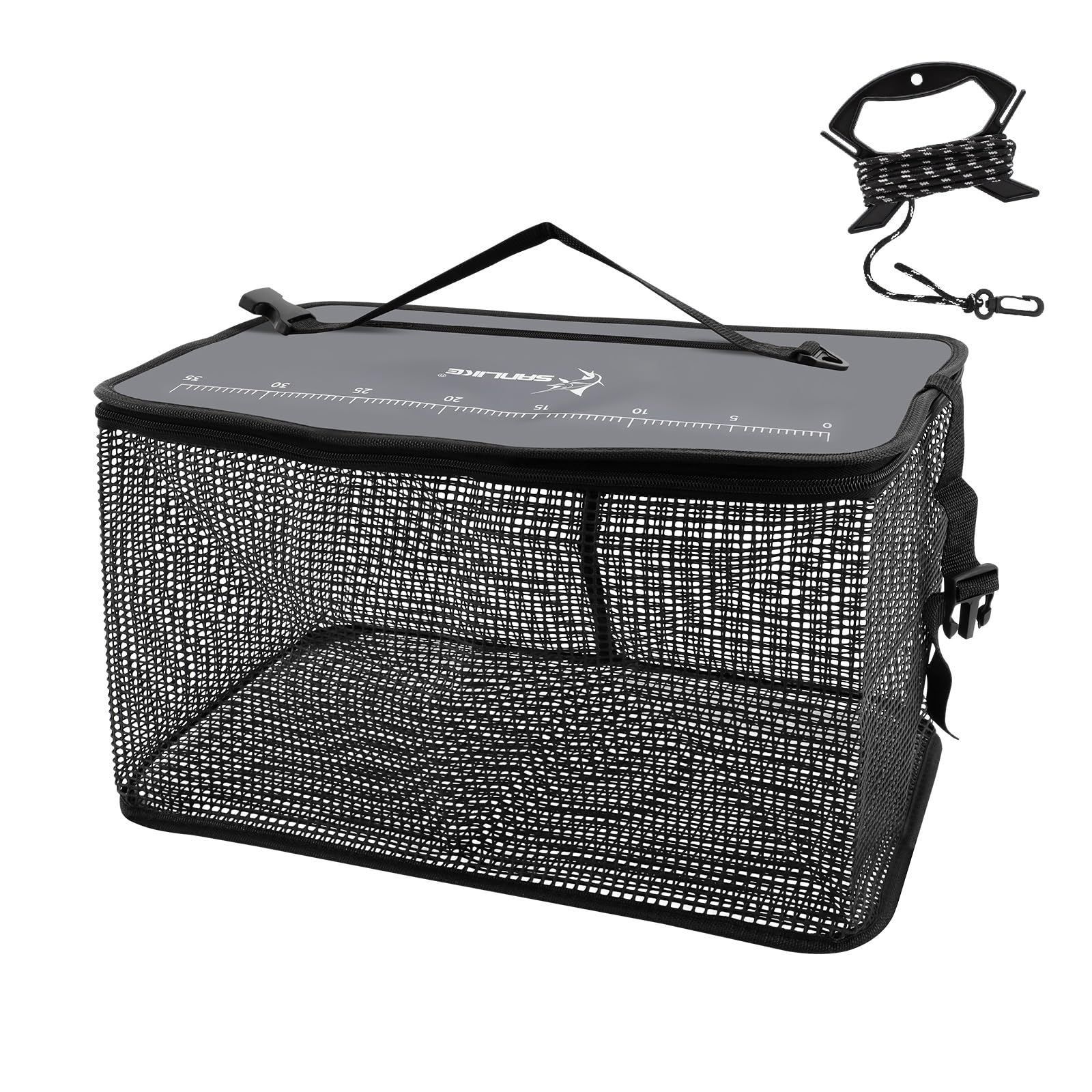 Color:グレー_Size:M-50cm スカリ 折りたたみ 釣り スカリ 折り畳み フローティングスカリ 活かし網 釣り バッカン 多機能釣り 釣り具 釣り用ケース バケツ スケール測定付き グレー Mサイズ