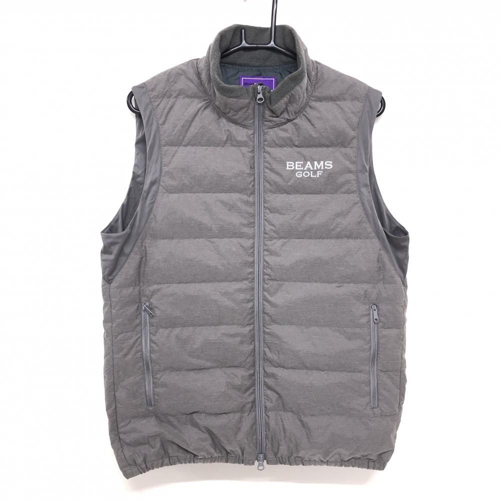 ビームスゴルフ ダウンベスト グレー ロゴ刺しゅう ネック内側フリース アームホール切替 メンズ L ゴルフウェア BEAMS GOLF