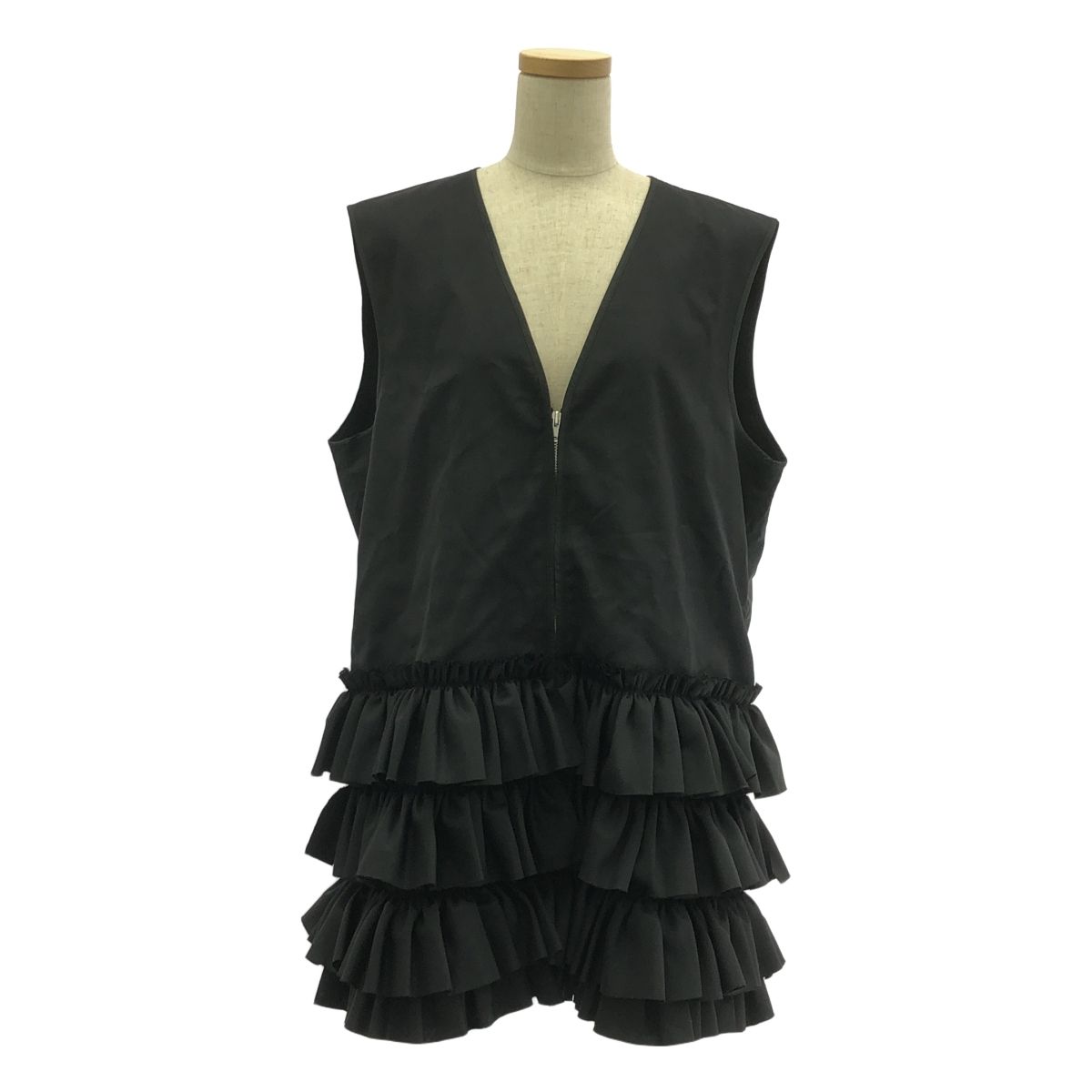 tricot COMME des GARCONS | トリココムデギャルソン | 2021SS | フリル装飾 ドッキング ジップ ロングベスト | M | ブラック | レディース