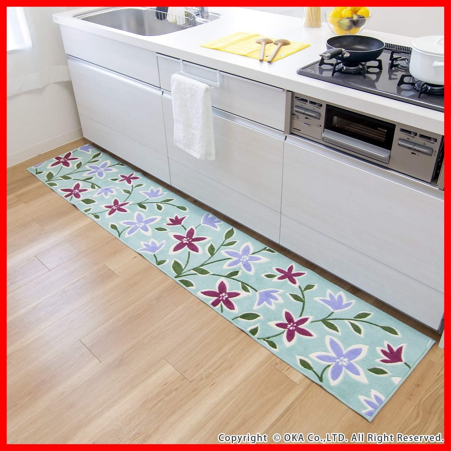 数量 洗える すべり止め パッションフラワー 約45cm×240cm グリーン キッチンマット オカ OKA MARWIL-DEMENAGEMENTS_CH