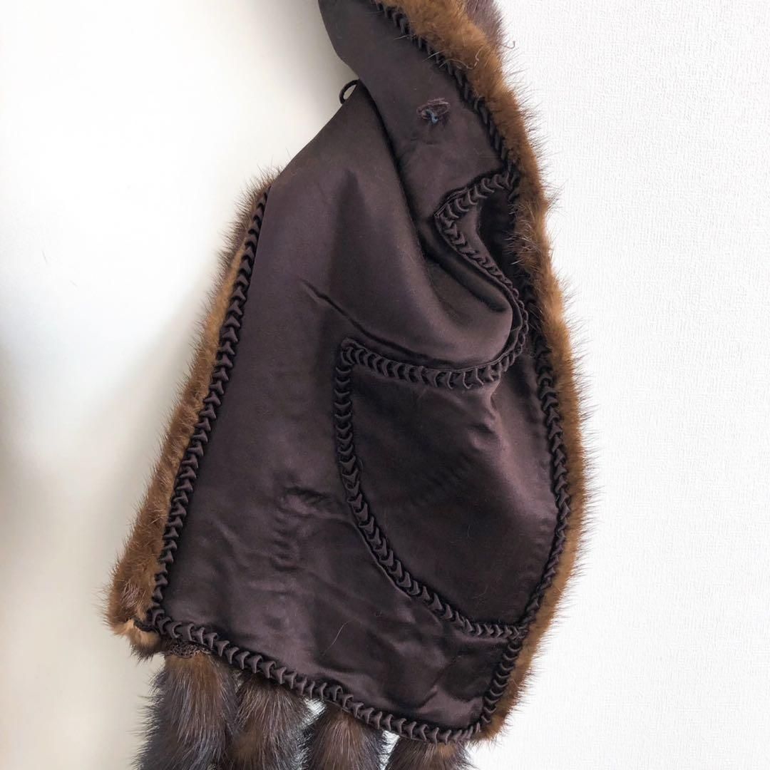 美品 毛皮 ミンク リアルファー マフラー ストール ブラウン お正月