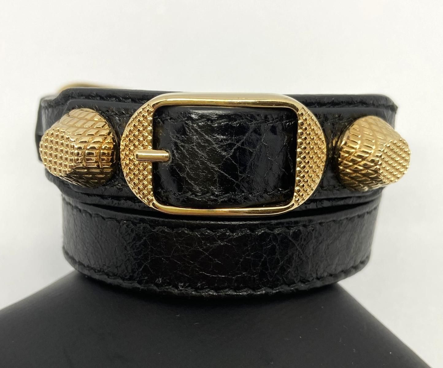 BALENCIAGA （バレンシアガ） ジャイアント ブレスレット レザー ブレスレット アンクレット ブラック 236345 used:A -  メルカリ